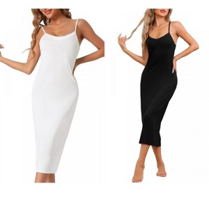 cheibear Women's Modal V Neck Adjustable Spaghetti Strap Chemise Sleep Dress - 1 of 4