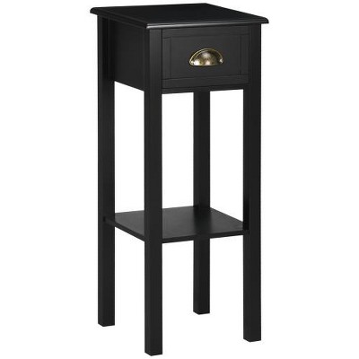 SYFERLORY 29" 2-Tier Side Table with Drawer Shelf, End Table for Living Room, Black