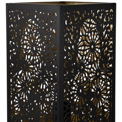 Black and Gold Floral Laser-Cut Iron Table Lamp - 11"