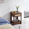 15.75" Rattan End table with drawer, Modern nightstand, side table for living room, bedroom,Rustic Brown - 2 of 4