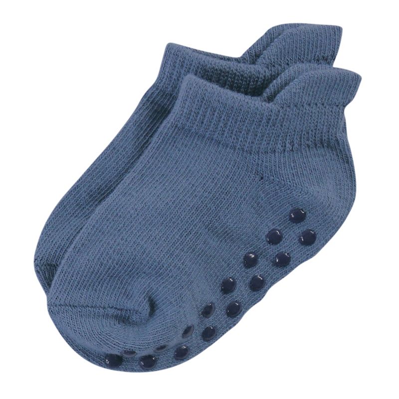 Touched by Nature Baby and Toddler Boy Organic Cotton Socks with Non-Skid Gripper for Fall Resistance, Solid Blue Black, 6 of 11