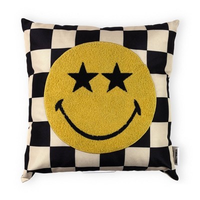 Yoobi SmileyWorld 16"x16" Tufted Checkered Throw Pillow Black