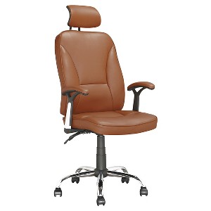Workspace Executive Office Chair Leatherette Light Brown - CorLiving: Contoured Support, Chrome Base, Swivel - 1 of 4