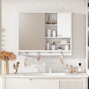 NicBex 36x28" Wall Mounted Medicine Cabinet,Bathroom Storage Cabinet with Mirror,Adjustable Shelves,1 Door&Towel Hooks,Bathroom Organizer - 1 of 4