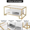 Homhougo Vintage Glass Top Coffee Table with 2 Drawers and Storage Shelf - Rectangle Center Table for Home Living Room, Apartment, Office - 3 of 4