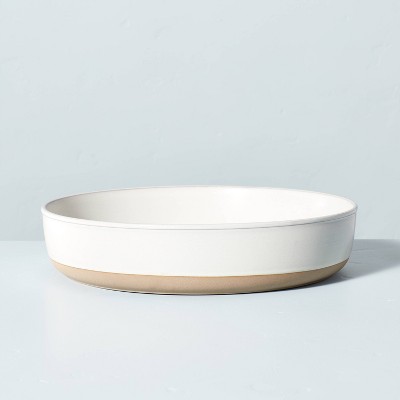 118oz Large Modern Rim Stoneware Serving Bowl Cream/Clay - Hearth & Hand™ with Magnolia