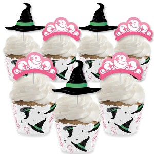 Big Dot of Happiness Witch Cupcake Decoration Kit, Good Pink and Green Birthday or Witch Halloween Party Cupcake Wrappers and Treat Picks - Set of 24 - 1 of 4