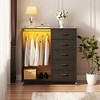 Aheaplus Dresser for Bedroom with Clothes Rack & Mirror, 5 Drawers Dresser with Charging Station & LED Lights - 2 of 4