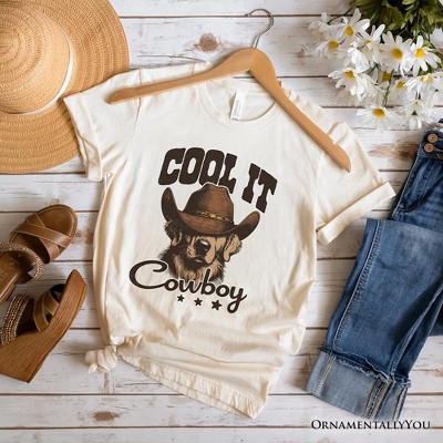 Cool It Cowboy T-Shirt With Western Dog, Retro Golden Retriever White and Natural Tee for Country Lover| OrnamentallyYou