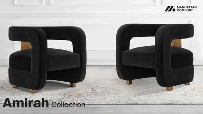 Set of 2 White Velvet Barrel Accent Chairs with Gold Accents