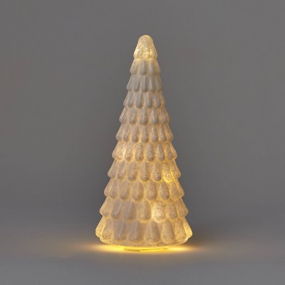 12.5" Lit Glass Christmas Tree Decorative Figurine White - Wondershop™