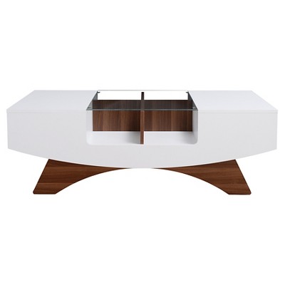 Kasha Curved Multi-storage Coffee Table White/Light Walnut - HOMES: Inside + Out