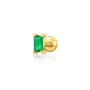 Pure Collection by Ross-Simons Baguette Emerald-Accented Single Flat-Back Stud Earring in 14kt Yellow Gold - 1 of 4