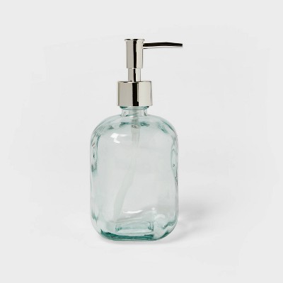 NEW CLEAR PEAR,OVAL SHAPE GLASS+BRUSHED SILVER PUMP VINTAGE STYLE SOAP DISPENSER 