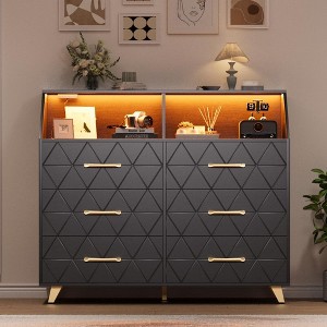 CuisinSmart 6 Drawer Dresser, Wooden Dresser with Charging Station, Modern Storage Cabinet Chests TV Stand of Drawers for Living Room - 1 of 4