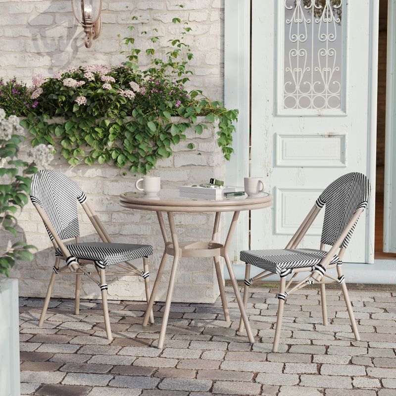 Flash Furniture Marseille Indoor/Outdoor Commercial French Bistro 31.5" Table, Textilene, Glass Top with 2 Stack Chairs, 3 of 11