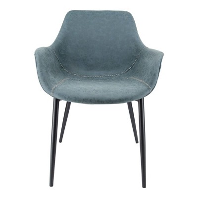 Markley Peacock Blue Faux Leather Dining Arm Chair Set with Metal Legs