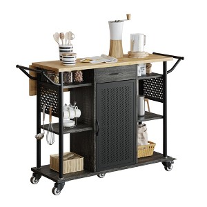 Bestier Rolling Kitchen Utility Cart with Collapsible Surface Extender, 6 Shelves, 1 Cabinet, 1 Drawer, Dual Side Handles, & Hanging Peg Holes - 1 of 4