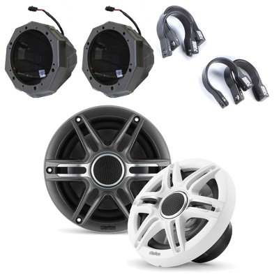 Clarion Premium UTV 6.5" Marine Speaker Bundle including White & Gunmetal speaker grills, SSV Works 6.5" speaker pods and 1.85" cage mounts