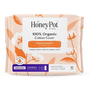 The Honey Pot Company 100% Organic Cotton Comfort Cover Heavy Flow Overnight Pads - 16ct - 1 of 4