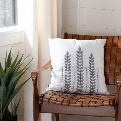 White Square Embroidered Floral Accent Pillow