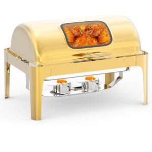 9QT Retangle Stainless Steel Chafer Catering Food Warmer Server with Visible Lid Water Pan Stand Fuel Holder Clip,for Parties,Hotels and Weddings - 1 of 4