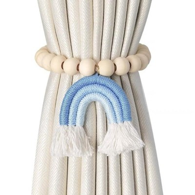 Tree City Natural Simple Wooden Beads Baby Blue Rainbow Decorative Curtain Tieback