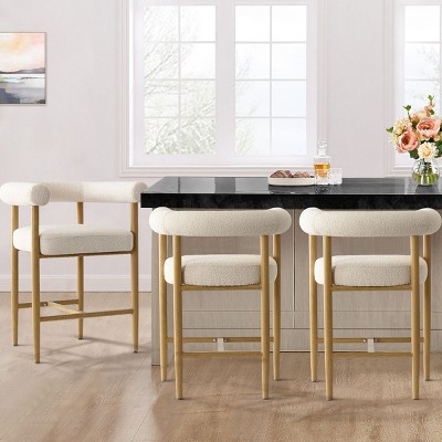 Boucle Counter Stool,24 Inch Counter Height Bar With Back Armrest For Living Room Island And Bar-Tanpinhause