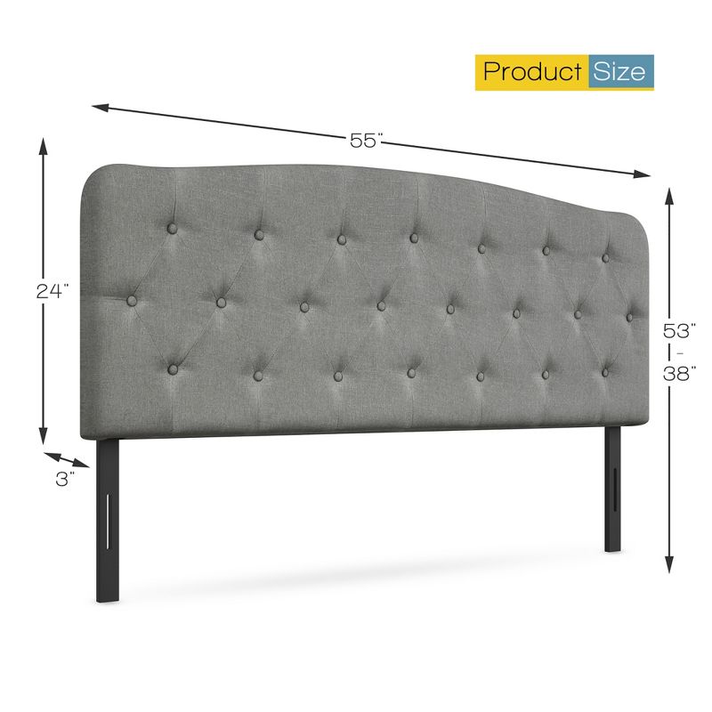 Costway Full Size Upholstered Headboard Only Adjust Button Tufted Faux Linen Light Grey\Dark Grey, 4 of 11