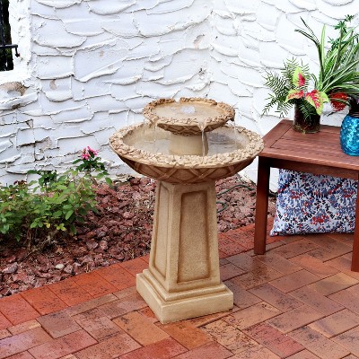 Light Brown Polyresin 2-Tier Birdbath Water Fountain