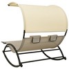 vidaXL Double Sun Lounger with Canopy Textilene Taupe and Cream - 4 of 4