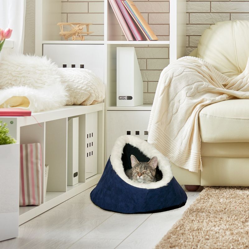 Pet Adobe Cat Bed with Removable Cushion, Blue, 4 of 7
