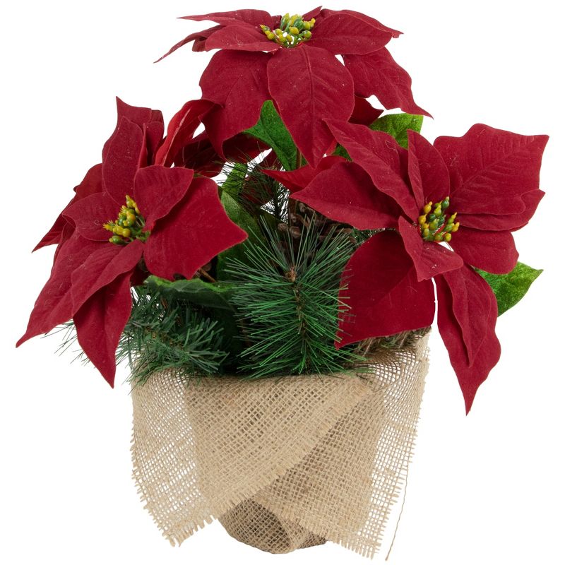 Northlight 13.5" Red Poinsettia with Pine Cones Artificial Christmas Floral Arrangement, 3 of 5