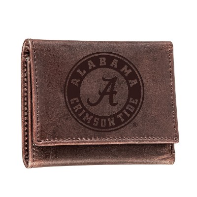 Evergreen NCAA Alabama Crimson Tide Brown Leather Trifold Wallet Officially Licensed with Gift Box