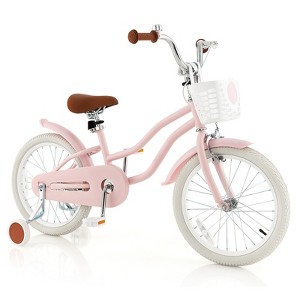 Gymax 14"/16"/18" Kids Bike Bicycle w/ Height Adjustable Handlebar & Seat Removable Basket Training Wheels for 3-5/4-7/4-8 Years Old Pink/Purple - 1 of 4