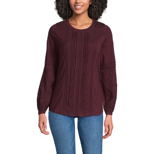 Lands' End Women's Lightweight Jersey Lace Mix Long Sleeve Pintuck Top - 1 of 4