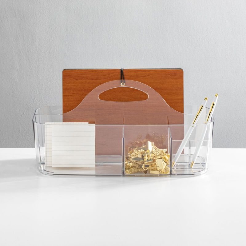 mDesign Plastic Office Storage Organizer Caddy Tote with Handle, 4 Pack - Clear, 3 of 10