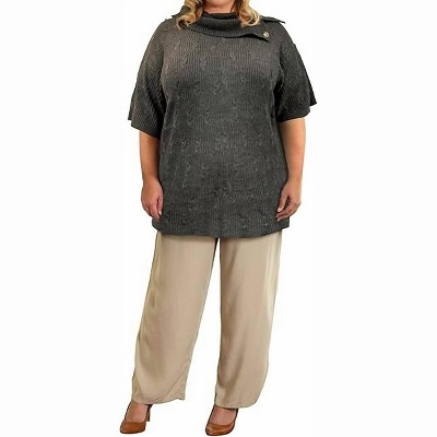 Women's Button Cowl Neck Short Sleeve Sweater - Plus - On The Plus Side