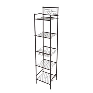 5 Tier Freestanding Bathroom Storage Shelves Brown - Bath Bliss: Iron Frame, Universal Organizer, 54.5" Height - 1 of 4
