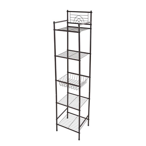 5 Tier Freestanding Bathroom Storage Shelves Brown - Bath Bliss: Iron Frame, Universal Organizer ...