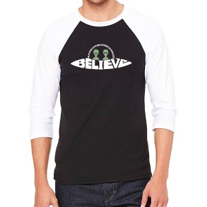 LA Pop Art Believe UFO - Men's Raglan Baseball Word Art T-Shirt - 1 of 4
