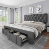 Full Size Bed Frame, Upholstered Platform Bed Frame with Storage Drawers, Mattress Foundation with Solid Wooden Slats Support, No Box Spring Needed - 3 of 4