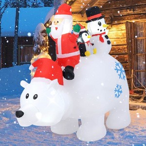 Costway 6 Ft Christmas Inflatable Animated Santa Penguin & Snowman Riding Polar Bear - 1 of 4