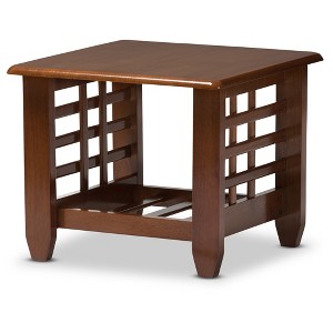 Baxton Studio Larissa Modern Classic Mission Style Living Room Occasional End Table Cherry Brown: Rubberwood Square Side Table with Shelf - 1 of 4