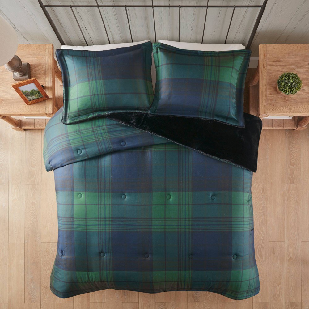 Photos - Bed Linen Woolrich 3pc Full/Queen Bernston Plaid Comforter Bedding Set Green: Faux F