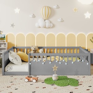 Aortzio Full Wooden Floor Bed with High Rails, Light & Storage ShelfAortzio Full Wooden Floor Bed with High Rails, Light & Storage Shelf - 1 of 4