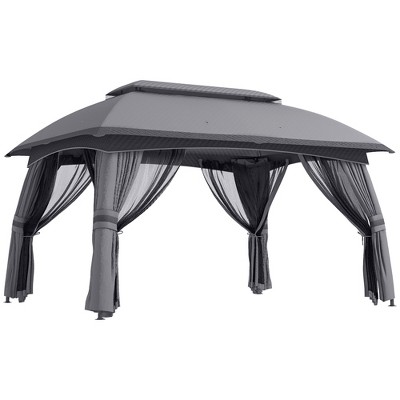 Outsunny Patio Gazebo, Outdoor Gazebo Canopy Shelter with Netting & Curtains, Vented Roof, Steel Frame for Garden and Lawn