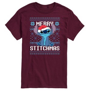 Men's - Lilo and Stitch - Merry Stitchmas Ugly Christmas Pattern Short Sleeve Graphic T-Shirt - 1 of 4