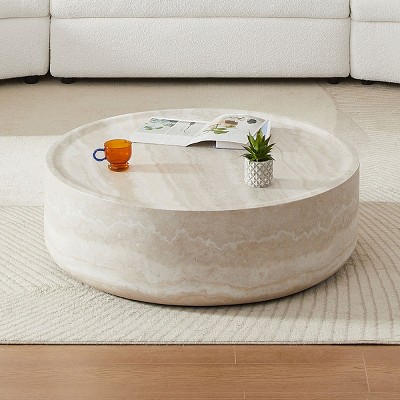 31.5'' Round Faux Marble Coffee Table,Modern Fiberglass Center Table for Living Room