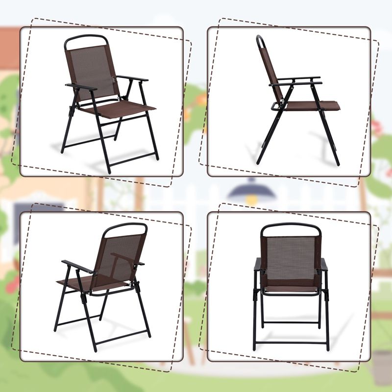 SKONYON 2PCS Patio Folding Dining Chairs Portable Armrest Sling Back Chairs Perfect for Camping Deck Beach Garden Brown, 3 of 6